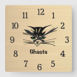 Green Eyed Cat Rustc Square Wall Clock