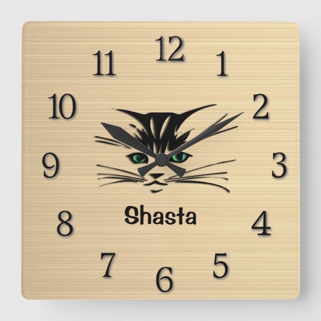 Green Eyed Cat Rustc Square Wall Clock (Front)