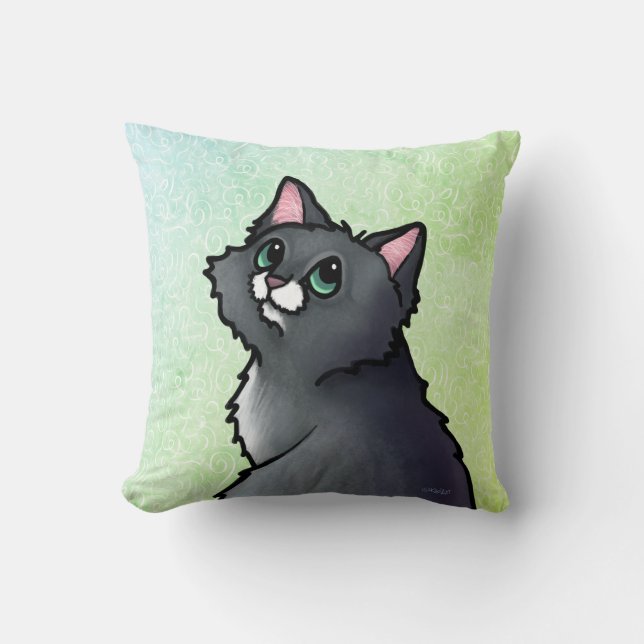 Green Eyed Cat Throw Pillow (Front)