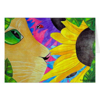 Green-Eyed Cat with Ladybug and Flower Cards