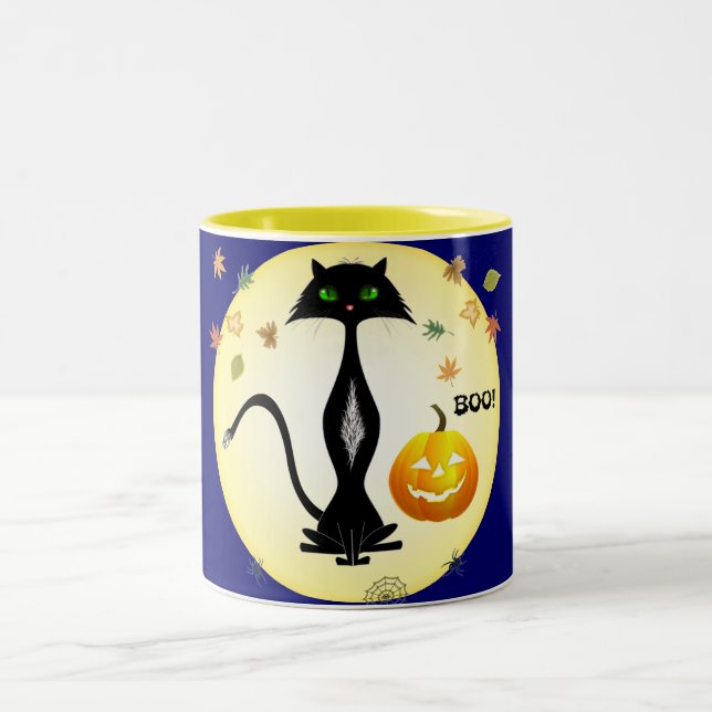 Green-eyed Cat  With Pumpkin,  Mugs (Center)
