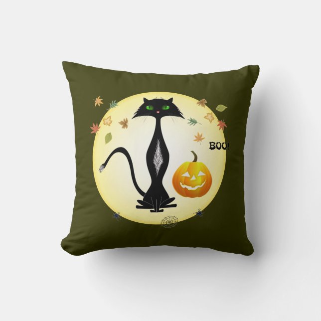 Green-eyed Cat  With Pumpkin, Pillow (Front)
