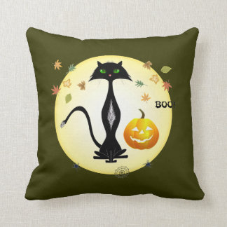 Green-eyed Cat  With Pumpkin, Pillow