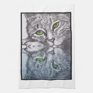 Green Eyed Cats Kitchen Towel