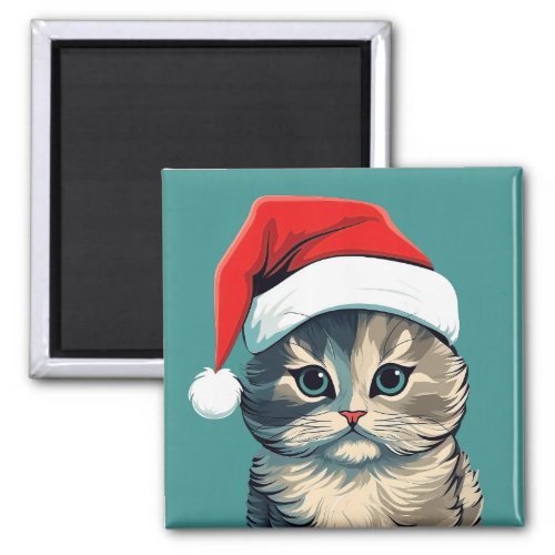 Green Eyed Christmas Kitten Magnet