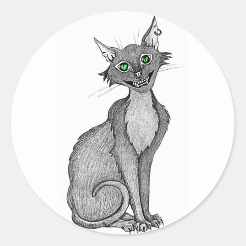 Green Eyed Creepy Cat Classic Round Sticker