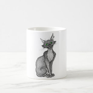 Green Eyed Creepy Cat Coffee Mug