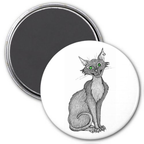 Green Eyed Creepy Cat Magnet