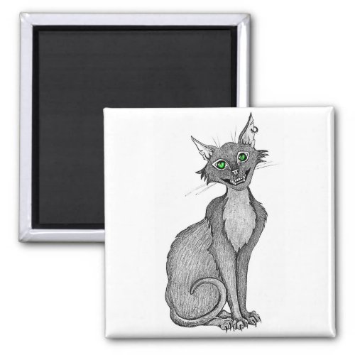 Green Eyed Creepy Cat Magnet