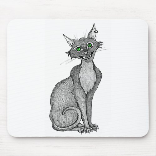 Green Eyed Creepy Cat Mouse Pad