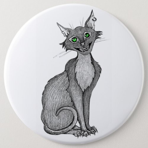 Green Eyed Creepy Cat Pinback Button