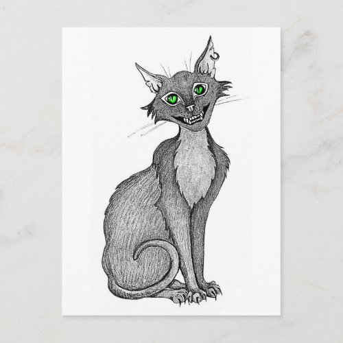 Green Eyed Creepy Cat Postcard