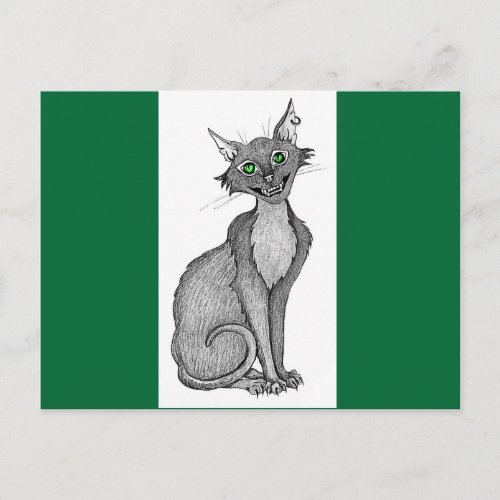 Green Eyed Creepy Cat Postcard