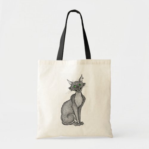 Green Eyed Creepy Cat Tote Bag