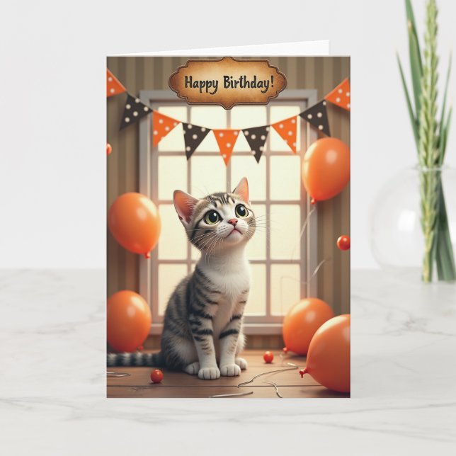 Green Eyed Feline Birthday Card (Front)