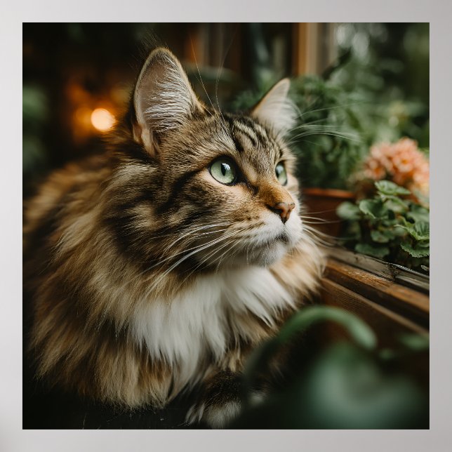 Green-Eyed Fluffy Tabby Poster (Front)