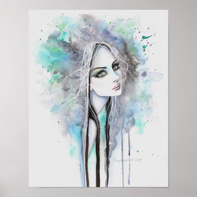Green Eyed Ghost Abstract Fantasy Portrait Poster (Front)