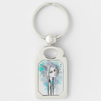 Green Eyed Ghost Fantasy Modern Art Portrait Keychain