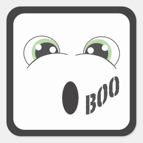 Green Eyed Ghost Happy Halloween Square Sticker