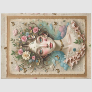 Green-Eyed Girl with Flowers & Butterflies Tissue Paper