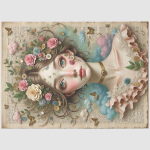 Green-Eyed Girl with Flowers & Butterflies Tissue Paper