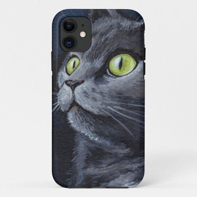 Green Eyed Grey Cat Painting Case-Mate iPhone Case (Back)