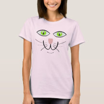 Green Eyed Happy Cat Face Drawing with Whiskers