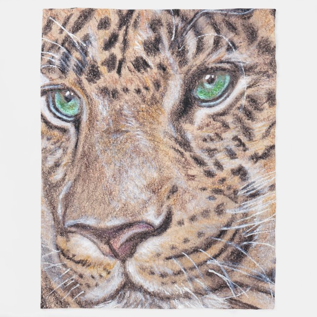 Green-Eyed Leopard Face Blowup Fleece Blanket (Front)