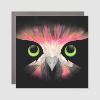 Green-eyed Owl With Bright Feathers Car Magnet by dulceevents at Zazzle