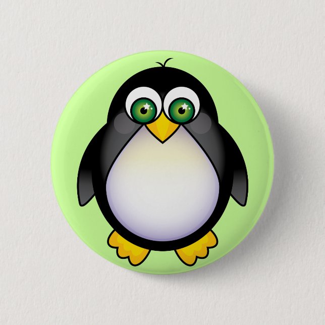 Green Eyed Penguin Cartoon Button (Front)
