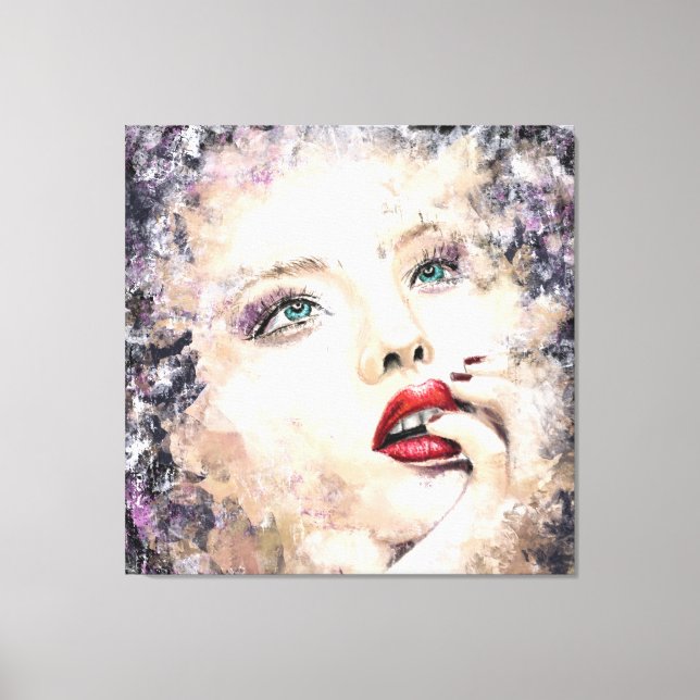 Green Eyed Pretty Woman Abstract Original Painting Canvas Print (Front)