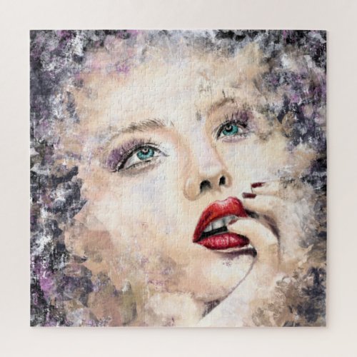Green Eyed Pretty Woman Abstract Original Painting Jigsaw Puzzle
