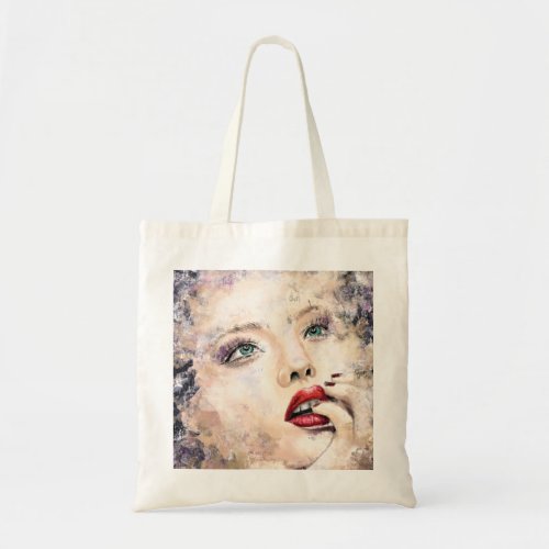 Green Eyed Pretty Woman Abstract Original Painting Tote Bag