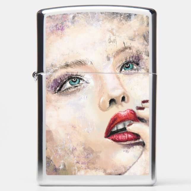 Green Eyed Pretty Woman Zippo Lighter (Front)
