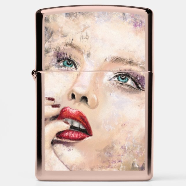 Green Eyed Pretty Woman Zippo Lighter Gift (Front)