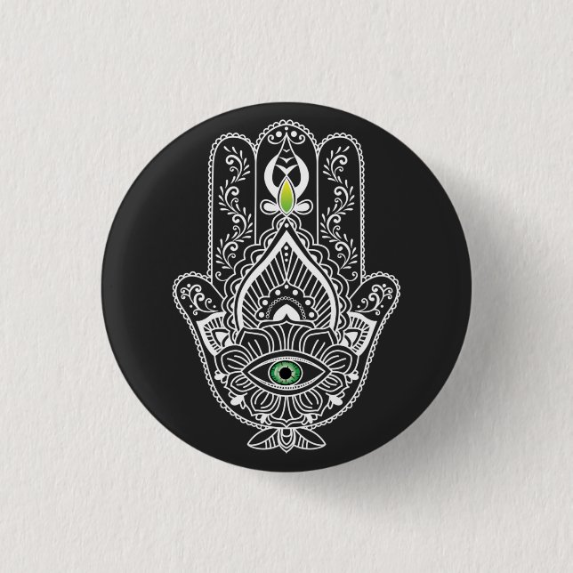 Green Eyed Protector Hamza Hand  Button (Front)