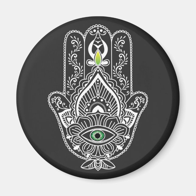 Green Eyed Protector Hamza Hand  Magnet (Front)