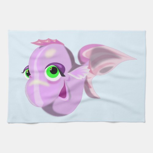 Green Eyed Purple Fish Kitchen Towel Cartoon