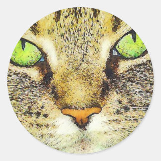 Green Eyed Tabby Cat Classic Round Sticker