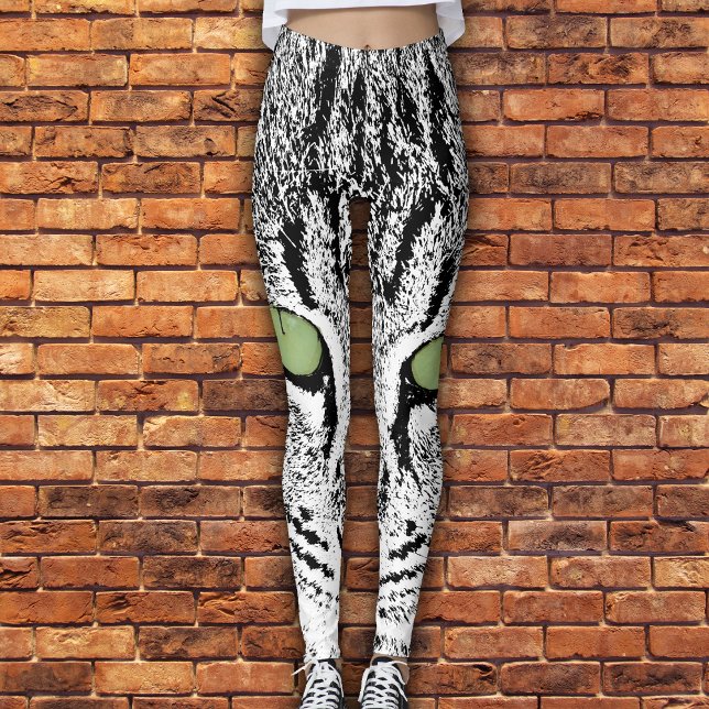 Green Eyed Tabby Cat Faux Watercolor Leggings (Creator Uploaded)