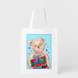 Green-eyed Teddie Bear Reusable Fold&Snap Gift Bag