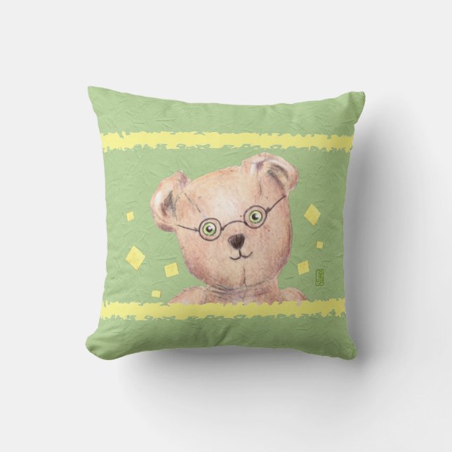 Green-eyed Teddy Bears 16” x 16” Throw Pillow (Front)