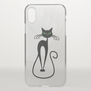 Green Eyed Whimsical Skinny Black Cat iPhone X Case