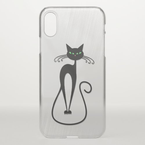 Green Eyed Whimsical Skinny Black Cat iPhone X Case