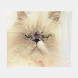 Green Eyed White Persian Cat Fleece Blanket