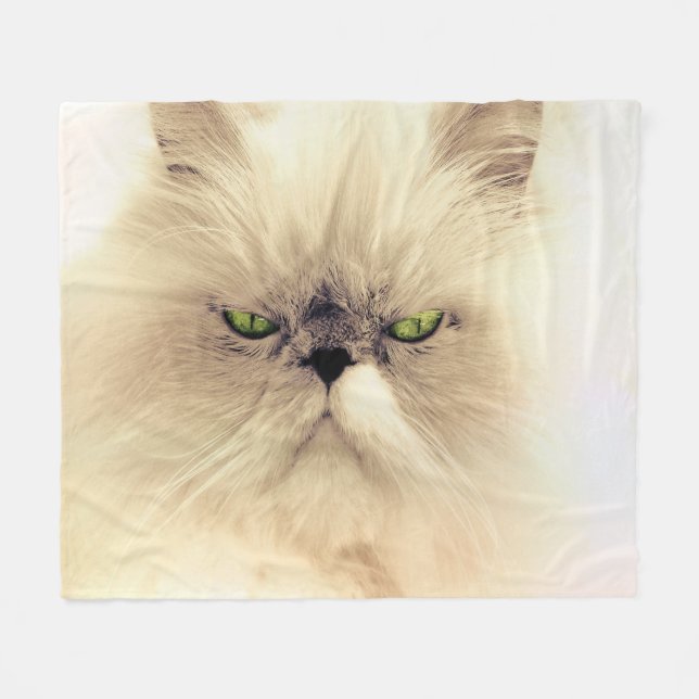Green Eyed White Persian Cat Fleece Blanket (Front (Horizontal))