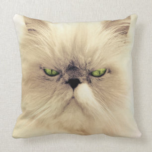 Green Eyed White Persian Cat Throw Pillow