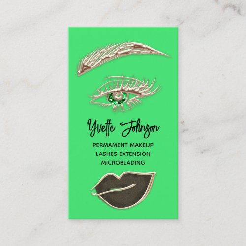  Green Eyelash Brows Makeup Logo QR Code Glitter Business Card