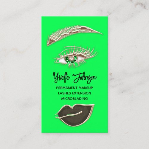  Green Eyelash Brows Makeup Logo QR Code Gold Business Card