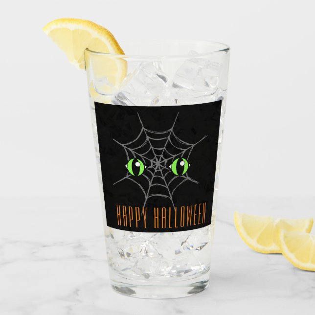 Green Eyes And Gray Spiderweb Glass Tumbler (Front Ice)